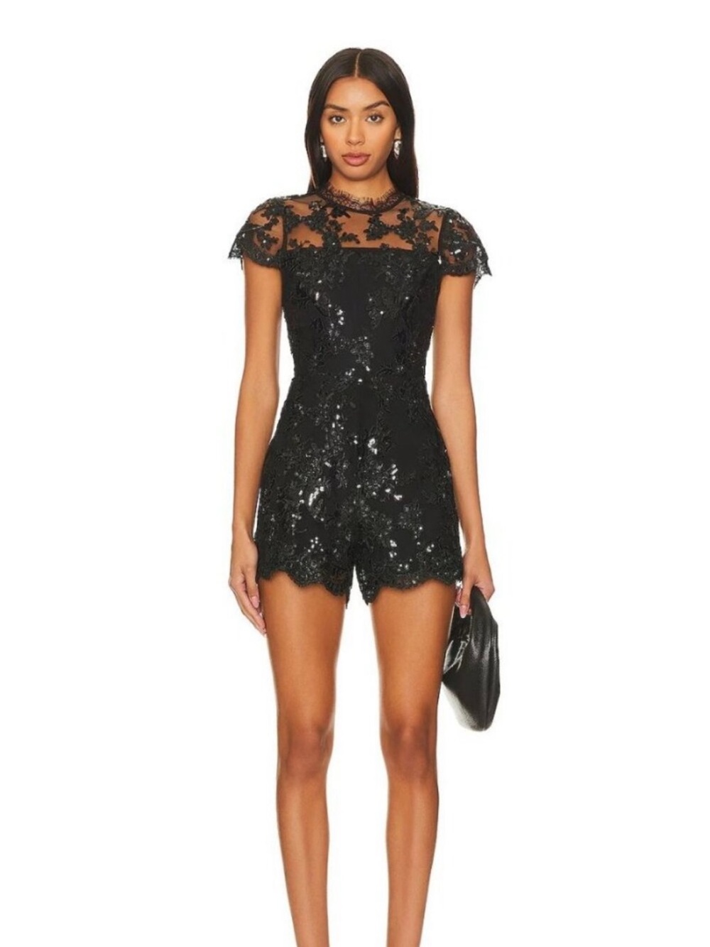 Alice + Olivia Romper Alaina Embellished Sequin in Black